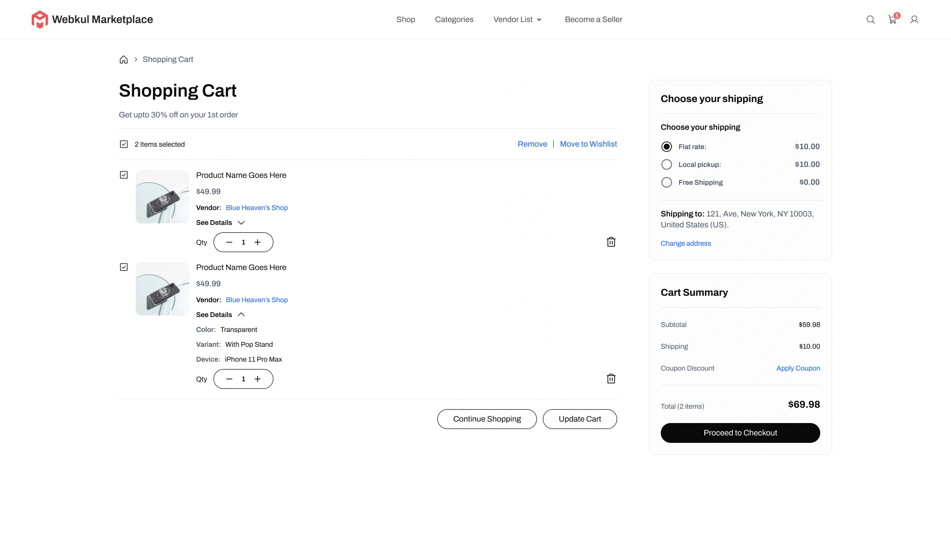 Multi-Seller Shopping Cart Split