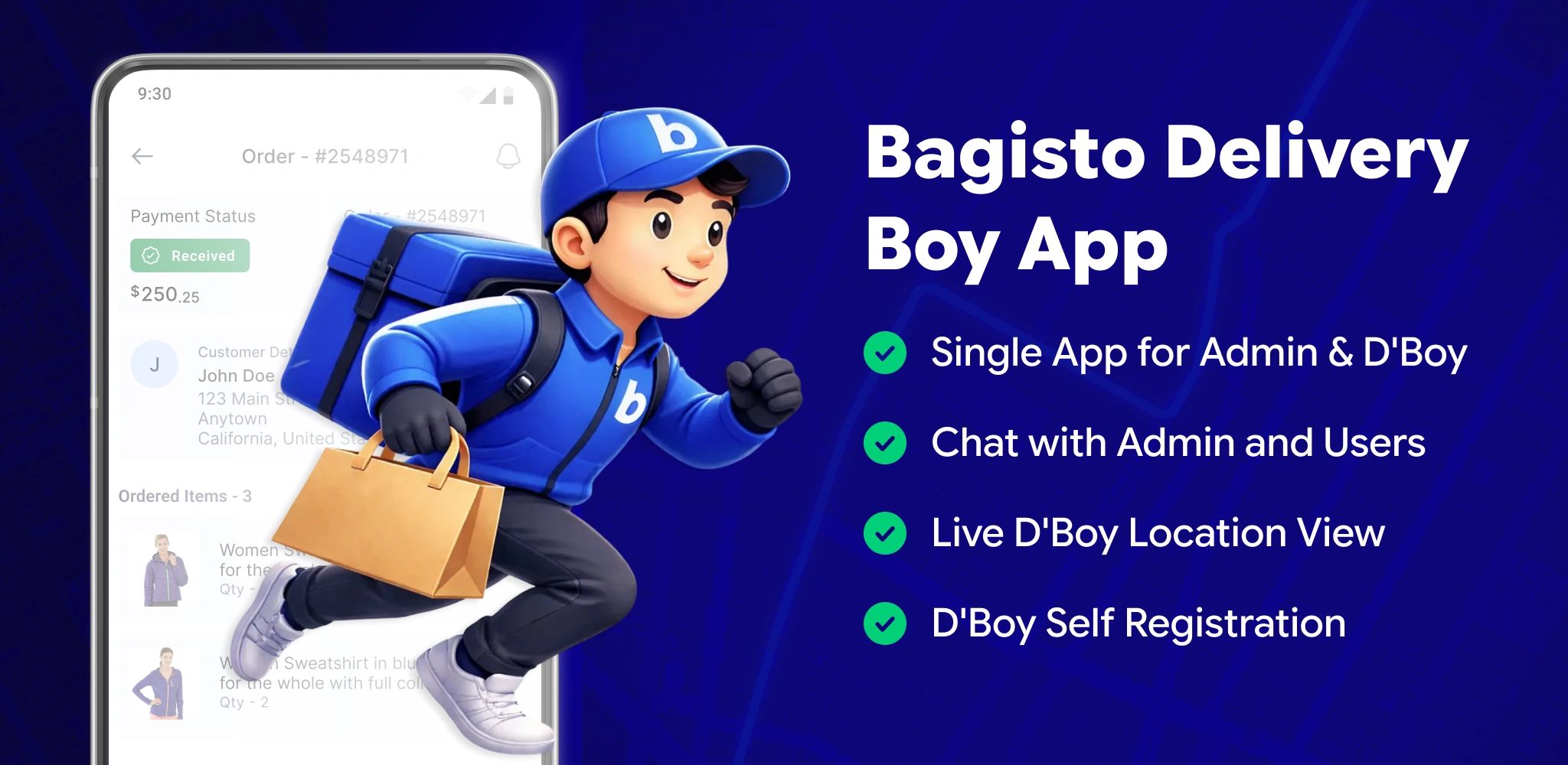 Bagisto Delivery Boy App & Web Portal Mobile Hero