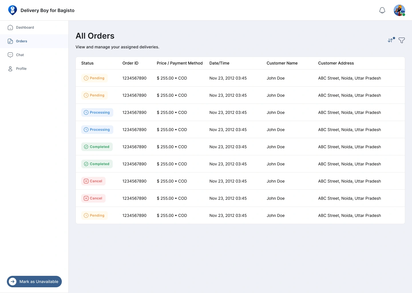 Active Delivery Orders Management