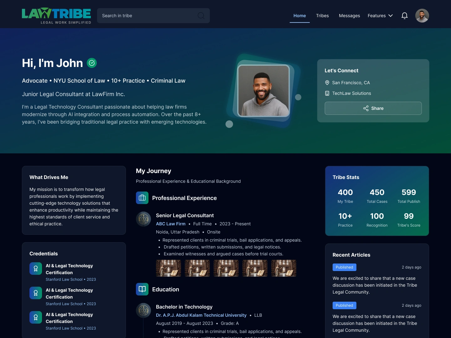 Public Practitioner Profile (Dark Mode)